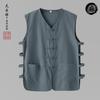 Chaleco chino de algodón y lino de verano para papá de mediana edad, chaleco con hebilla retro para hombre, camiseta sin mangas con cuello en V, camiseta de abuelo