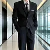 Chaqueta de traje formal de negocios para hombre, negra, de dos botones, corte slim, adecuada para entrevistas de trabajo y ceremonias de boda, disponible en stock