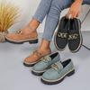 Zapatos de Estilo Europeo y Americano de Talla Grande con Punta Redonda, Suela Gruesa, Cadena Metálica, Caña Baja para Mujer, Tacón Grueso, Suela Gruesa, Slip-On, Mocasines Perezosos