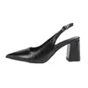 Zapatos de Salón Individuales de Estilo Europeo y Americano para Comercio Exterior Transfronterizo, Cómodos, Versátiles, Retro, de Punta Fina, con Tacones Gruesos y Correas Traseras, Zapatos de Tacón Alto, Sandalias de Punta Cerrada, Zapatos de Salón
