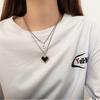Collar de Acero de Titanio de Doble Capa con Corazón de Mosaico Negro de Lujo Ligero Europeo y Americano para Hombres y Mujeres, Accesorio de Moda Apilable Dulce y Fresco