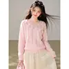 Suéter Tejido de Punto con Flores 3D Estilo Perezoso Suave Otoño Nuevo Tejido Dulce Top Holgado de Manga Larga