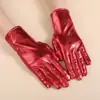 Luvas Curtas de Couro Patente, Revestimento Sexy, Couro Brilhante Dourado e Prateado Luvas Longas Tubo de Aço Adereço de Foto para Performance de Palco