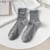 Calcetines de Encaje de Lunares Estilo Coreano para Mujer, Calcetines de Media Pantorrilla para Primavera con Bordado de Corazones, Versátiles y Transpirables Estilo Ins Holgados, Algodón