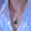 Nuevo Collar Estilo Chino Imitación Calcedonia Calabaza Full Diamante Microincrustado para Mujer, Exquisita y Versátil Nuevo Estilo Lujo Ligero Cadena Súper Brillante para Clavícula