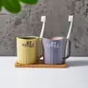 Taza de Cepillo de Dientes Multifuncional Rayada Guanghua para el Hogar Conveniente Simple Doble Capa Engrosada Taza de Lavado Doble para Pareja de Viaje