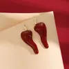 Pendientes de Aguja de Plata Diseño de Nicho de Lujo Ligero Europeo y Americano Pendientes Exquisitos Únicos de Chile Rojo Pendientes de Moda Divertidos de Tendencia