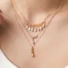 Collar Colgante de Moda para Mujer Estilo Ins Europeo y Americano Versátil Tendencia Acero Inoxidable Incrustado con Circonita Forma de Lágrima Lujo Ligero Gama Alta
