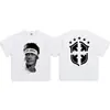 C Luo American Street Impresso Resistente Camiseta de Manga Curta Masculina Cross-border Retro Lavado Antiquado Algodão Moderno