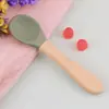 Colher de Silicone com Cabo de Madeira para Bebê Atacado Colher de Silicone para Crianças Colher de Silicone de Grau Alimentício Colher de Silicone para Bebê Colher para Alimentos Complementares