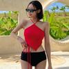 Bikini rojo sexy con banda para el vientre, sin espalda, con lazo, estilo Spice Girls, para playa, vacaciones, traje de baño dividido, para mujer, aguas termales