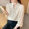 Comercio exterior ropa de mujer toma real camisa de gasa de manga larga Top Primavera y Otoño Nuevo elegante suéter de rayas cuello en V de mujer pequeño