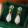 Pendientes de Jade de Hotan Gongdian Guochao Plata de Ley Esmalte Chino Pendientes Antiguos Vintage 2022 Nuevos Pendientes para Madre para Mujeres