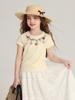 Pudding Haru Ropa para Niños Camiseta de Manga Corta para Niñas Verano 2025 Nuevo Estilo Infantil Simple y Versátil Cuello Redondo Estampada