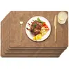 Amazon TK Transfronteiriço Alto Padrão Luxo Leve Textura de Linho Couro Jogo Americano Impermeável Antiderrapante Resistente ao Calor Couro Artificial PU Jogo de Mesa de Jantar