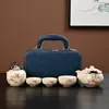 Conjunto de Chá de Viagem Forno Ru Portátil para Exterior Cerâmica Conjunto de Xícaras de Chá Rápidas Um Bule Três Xícaras Equipamento para Beber Chá Conjunto de Chá Kung Fu de Alto Padrão