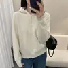 Suéter Branco Casual e Sofisticado com Capuz para Mulheres, Novo Tricô com Capuz Outono/Inverno 2025