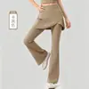 Calça Flare de Yoga Feminina Cobertura do Bumbum Levanta Bumbum Pêssego Controle da Barriga Fitness Calça Longa Cintura Alta Caimento Micro Flare Perna Larga Cobertura do Bumbum