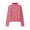 E-commerce transfronteiriço, moda feminina estilo europeu e americano, item popular da ZA no AliExpress: uma jaqueta de malha listrada casual, simples e estilosa com gola alta