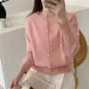 Estilo Coreano Color Puro Versátil Otoño e Invierno Nuevo Estilo Estilo Perezoso Suave Ceroso Cuello Redondo Botón de Perla Suéter Cárdigan Chaqueta de Punto Simple