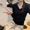 Abrigo-suéter de manga larga de hilo de núcleo, estilo casual, top de moda con cuello de solapa, primavera, otoño, invierno, cárdigan de punto elegante y favorecedor para mujer