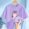2541 # Camiseta de Algodão Puro de Manga Curta para Meninas Novo Estilo de Verão 2025 Blusas de Algodão Puro Moda Roupas de Verão de Meia-Manga para Crianças Ins