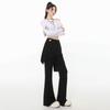 Calça Casual Flare de Cintura Alta Elástica para Mulheres, Verão Fina Solta Preta Emagrecimento Fluida Comprida até o Chão