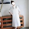 Sudeste Asiático Transfronterizo Primavera y Otoño Talla Grande Suelto Elegante Casual Estilo Occidental Reductor de Edad Algodón y Lino Bordado Vestido Midi
