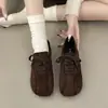 Zapatos de cordones cuadrados de estilo coreano antideslizantes 2026, nuevos zapatos casuales de gamuza para mujer, de suela plana, versátiles y adecuados para otoño
