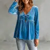 Otoño/Invierno 2026 Nueva Ropa Europea y Americana para Mujer Comercio Transfronterizo Venta al por Mayor Cuello en V Lazo Terciopelo Casual Holgado Manga Larga Top
