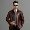 Jaqueta de Couro Masculina Haining 2026 Nova Coleção Primavera e Outono Gola Lapela Abotoada Casual de Negócios Roupa de Pai Jaqueta de Couro Masculina Atacado