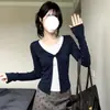 Camiseta de Manga Larga Estilo Retro Americano con Bloques de Color Florales Falso Dos Piezas para Mujer, Nueva de Primavera y Otoño, Top Base Adelgazante
