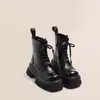 Botas de Cano Curto com Solado Grosso e Bico Redondo Estilo Tendência 2026, Botas Retro com Cadarço, Estilo Maillard, Aumenta a Altura