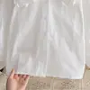 Ropa infantil de comercio exterior, camisa blanca de algodón puro para niñas, nuevo modelo 2026, camisa infantil con cuello grande de perlas, blanca para niños de mediana edad