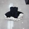 Vestido Europeo y Americano Transfronterizo Estilo Hepburn 2025 Verano Nuevo Envolvente de Pecho Rosa Blanca Tridimensional Vestido de Manga Corta Abullonada
