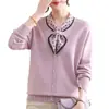 Suéter elegante estampado para mujeres de mediana edad, atuendo de otoño, top de moda, tejido de dos piezas falso, ropa para mujeres de mediana edad, capa base rejuvenecedora