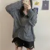 Suéter de Punto Hueco para Mujer, Delgado Nuevo Cuello en V Manga Larga Sexy Transparente Holgado Jersey Pullover de Seda de Hielo