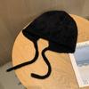 Celebridade da Internet Blogger Imitação Veludo de Visão Strap Chapéu de Ponto para Mulheres Outono e Inverno Quente Proteção para Ouvidos à Prova de Vento Puxar Gorro de Lã Versátil