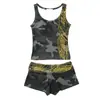 Moda Americana Y2K Casual Camuflaje Gris Estampado de Letras Moda Trendy Refrescante Conjunto de Chaleco Deportivo y Shorts