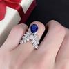 Nueva Entrada Joyería de Lujo Anillo Corona de Plumas Completamente Diamantado Forma de Pera Diamante de Alto Carbono Anillo de Diamante Alas de Ángel