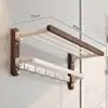 Madera de Nogal Gama Alta Baño Sin Taladro Toallero Colgador Integrado Set de Colgadores Estante de Baño Estante de Almacenamiento Portatoallas