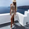 2024 Novo Conjunto Europeu e Americano de Saia Longa Midi com Fenda para Mulheres, Visual Emagrecedor, Saia Reta de Praia, Cobertura para Biquíni