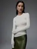 Suéter Fino de Lana Merino 120S Cómodo y Confortable de Punto 18 Sin Costuras de Una Pieza Cuello Redondo Delgado
