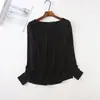Nova Camiseta de Modal para Outono para Mulheres, Blusa Lisa de Manga Longa Solta com Decote V, Camisa Básica Versátil Casual de Alta Elasticidade