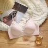 Ropa Interior de Algodón Antibacteriano de Látex para Mujer Estilo Delgado Recogimiento de Pecho Pequeño Sin Imanes Soporte Suave Anti-Caída Bra de Chica Pura