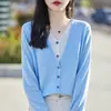 Novo Cardigã de Lã Fina com Gola V e Blocos de Cor Outono/Inverno para Mulheres, Casaco Suéter Falso de Duas Peças com Manga Longa, Blusa Solta