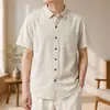 Camiseta de manga corta transpirable de lino 100% de secado rápido para hombre, nueva moda casual de verano, cárdigan tipo camiseta para hombre estilo papá