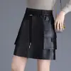 Falda de cuero de tiro alto para mujer, otoño e invierno, falda ajustada, moda 2026, elegante, simple, con bolsillos, adelgazante, falda lápiz, falda corta