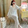 Pijama feminino de algodão com estampa de nuvens, mangas compridas, cardigã e calça. Ideal para usar em casa ou fora de casa. Conjunto perfeito para primavera, outono e verão.