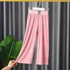 Pantalones casuales de verano para niñas, ropa infantil elegante y moderna, pantalones holgados de seda helada con estampado de letras estilo coreano con un diseño único